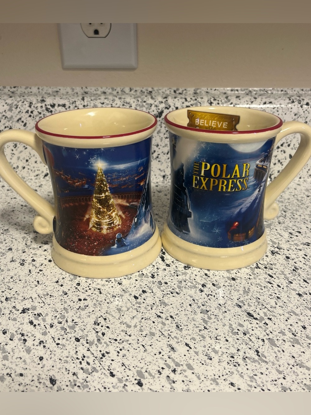 The Polar Express Believe Embossed 3D Ceramic Coffee Mug Cups Set of 2